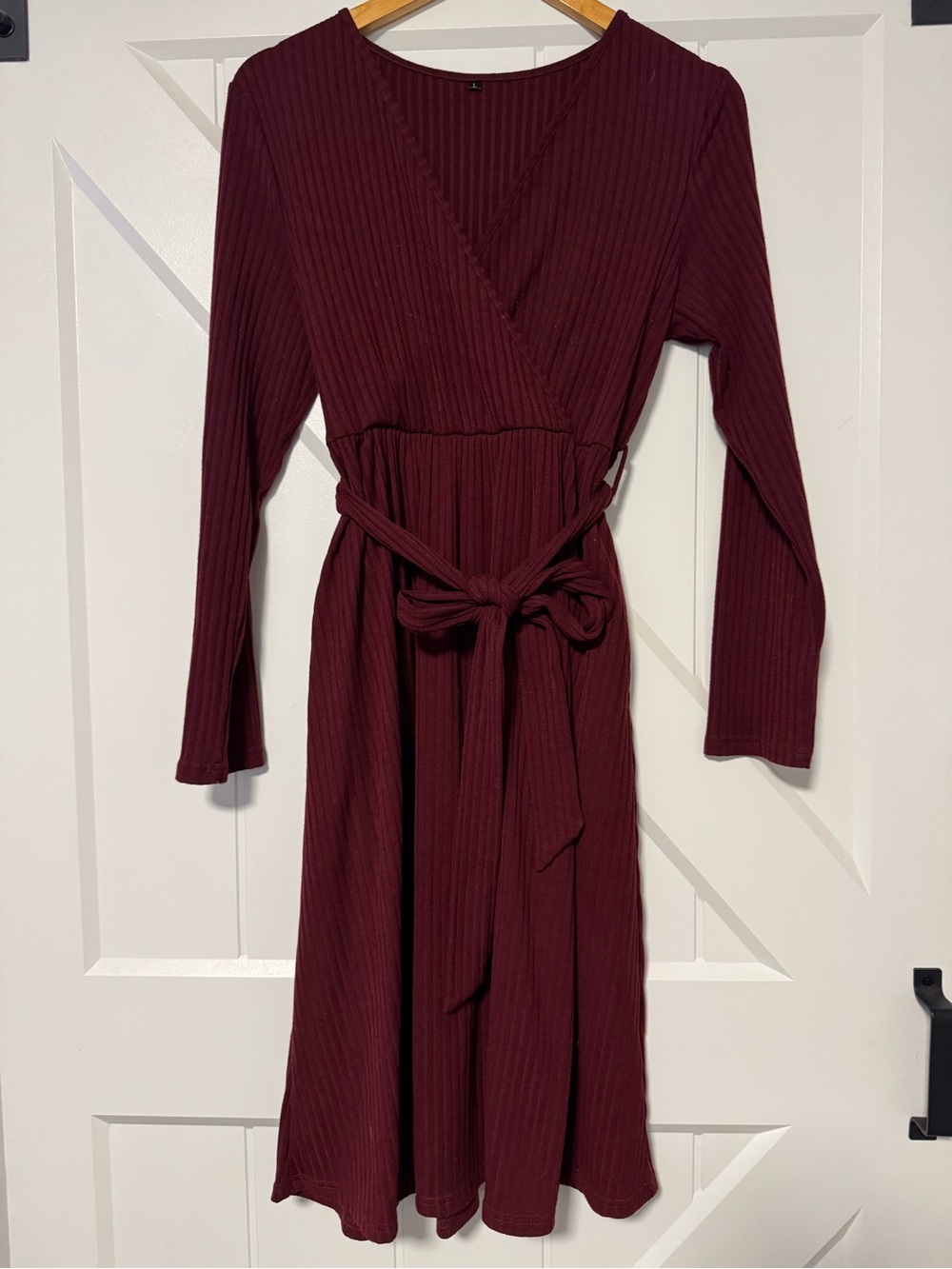 Amazon Women's Ribbed Wrap Dress Robe - Burgundy